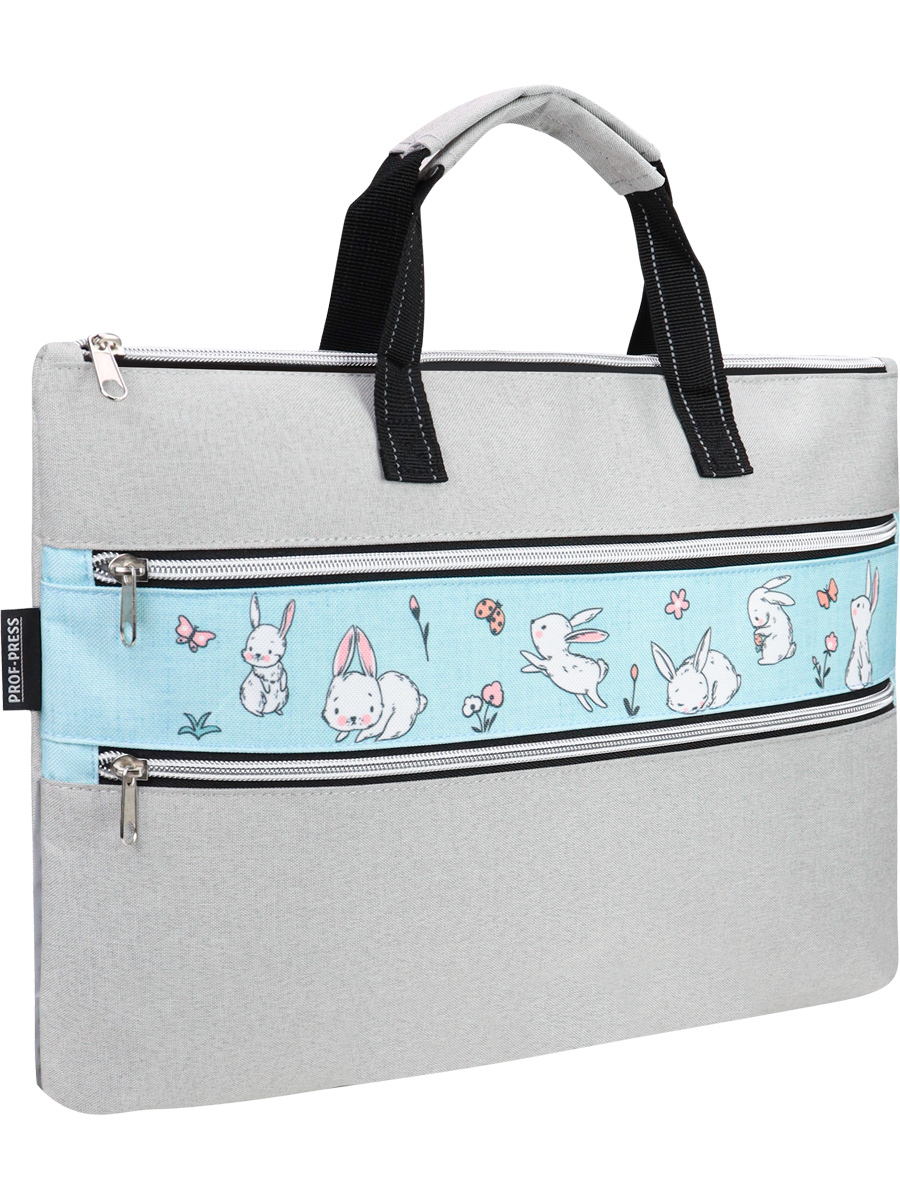 Сумка на молнии, А4, SWEET RABBITS, серый меланж (П-0826) 40х28х4,5см.