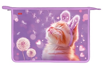 AMc_04043 Папка для тетрадей Пластиковая А4ф 2 отделения 240х340х75мм на молнии-Солнечный котик-  в 