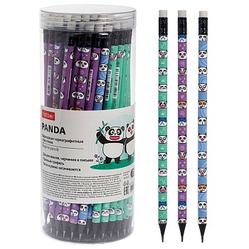 BL_088764 Карандаш чернографитн. Hatber Panda/Панда круглый корпус 72шт. Ассорти "HB" с ластиком зат