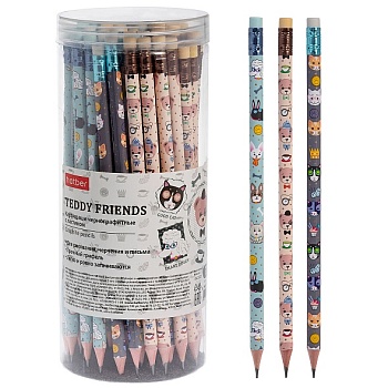 BL_086458 Карандаш чернографитн. Hatber Teddy Friends круглый корпус 72шт. Ассорти "HB" с ластиком з