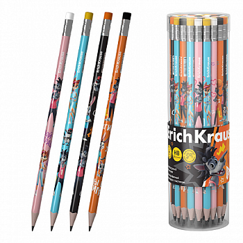 Чернографитный карандаш ErichKrause Ну, Погоди! Каникулы, трехгранный, с ластиком, HB (в тубусе по 4