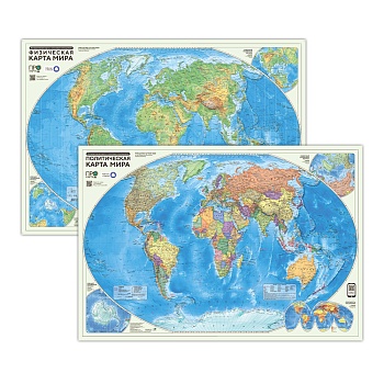 ПРОкарта интерактивная МИР полит.+физич., 101х69 см, ДВУХСТОР. ЛАМ. с европодвесом (ISBN нет)