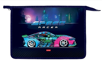 AMc_03039 Папка для тетрадей Пластиковая А4ф 1 отделение 245х340х40мм на молнии -City racing-  в инд