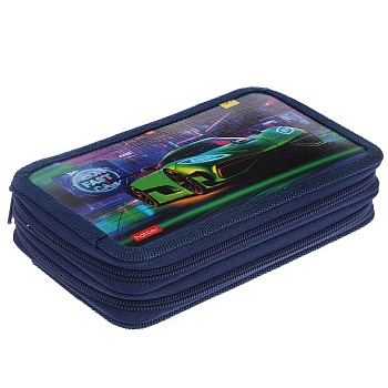 NPn_47111 Пенал 190х110мм 2 отделения на молнии глянц.ламин.тиснение -Неоновый пит-стоп- с табл.умно