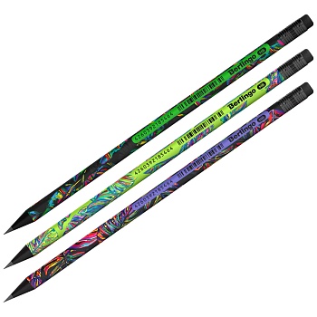 Карандаш ч/г Berlingo "Neon Paradise" HB, черное дерево, круглый, заточен., с ластиком, ассорти