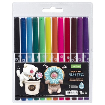 FP_091082 Фломастеры "ECO" 12 цв. -Кофейные коты- в блистере с европодвесом