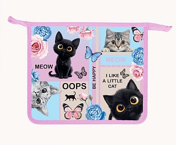 AMc_02023 Папка для тетрадей Пластиковая А5ф 2 отделения 205х240х65мм на молнии -Cat day-  в индив.у