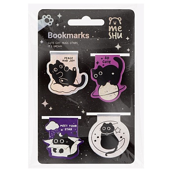 Закладки магнитные для книг, 4шт., MESHU "Meow Space", голографическая фольга